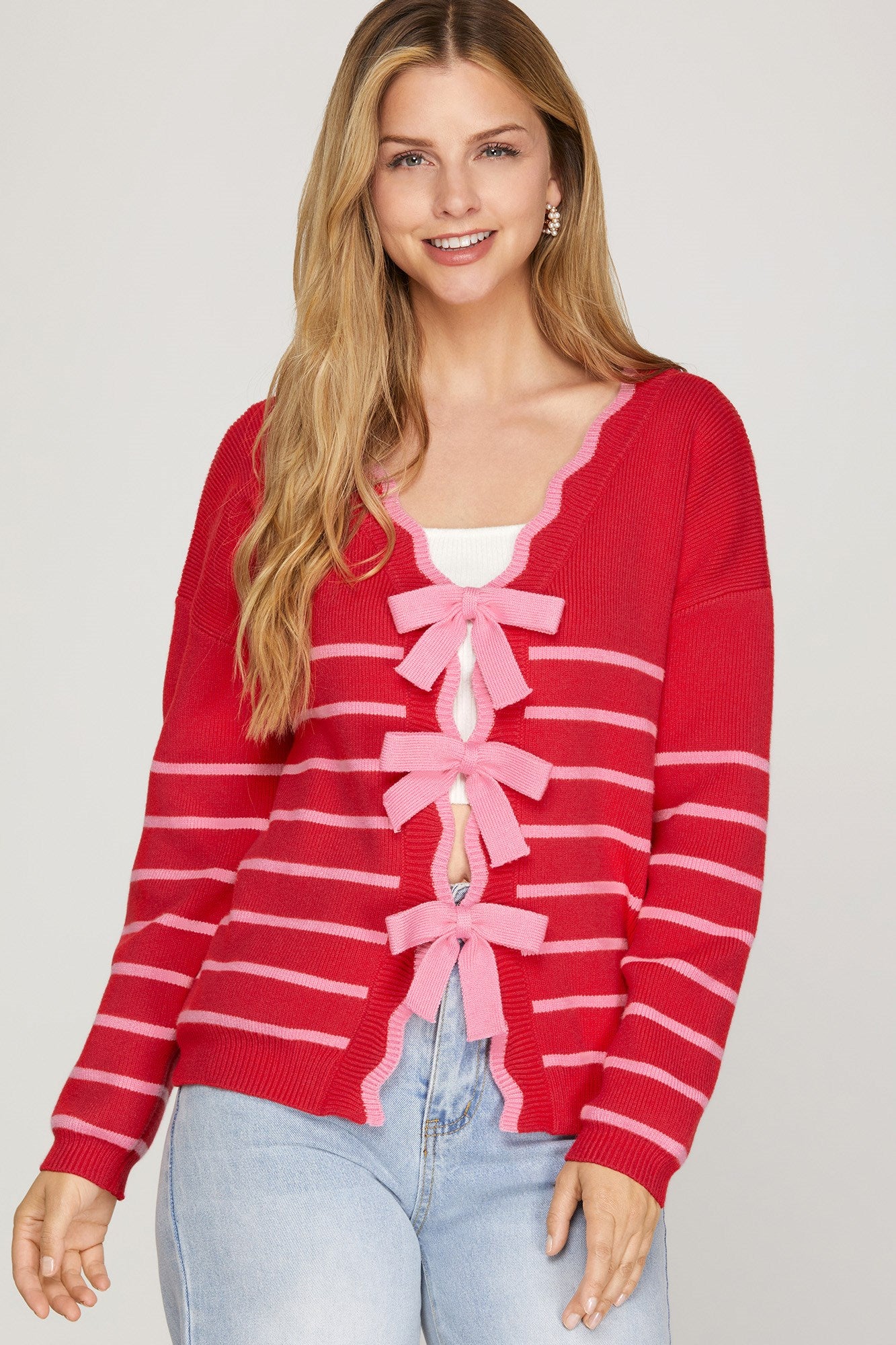 Stripes & Bows Red Cardigan