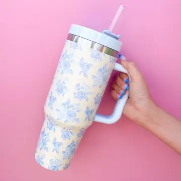 Cream & Blue Floral Tumbler