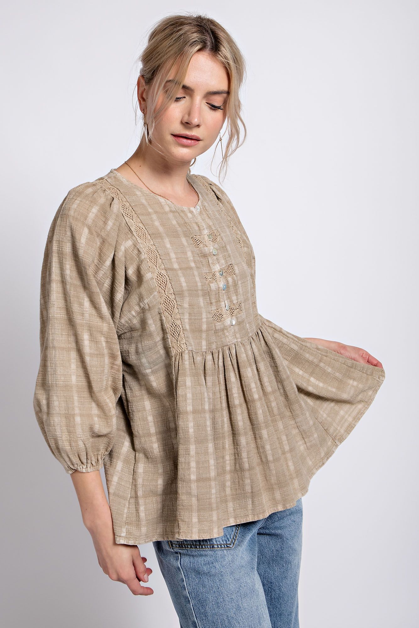 Mushroom Voile Babydoll Top