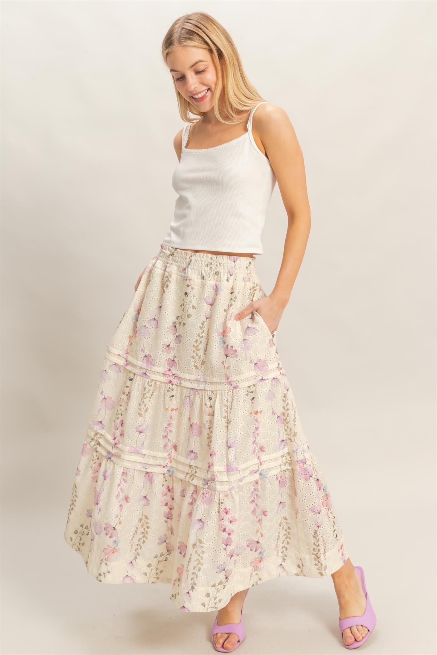 Floral Smocked Waist Skirt