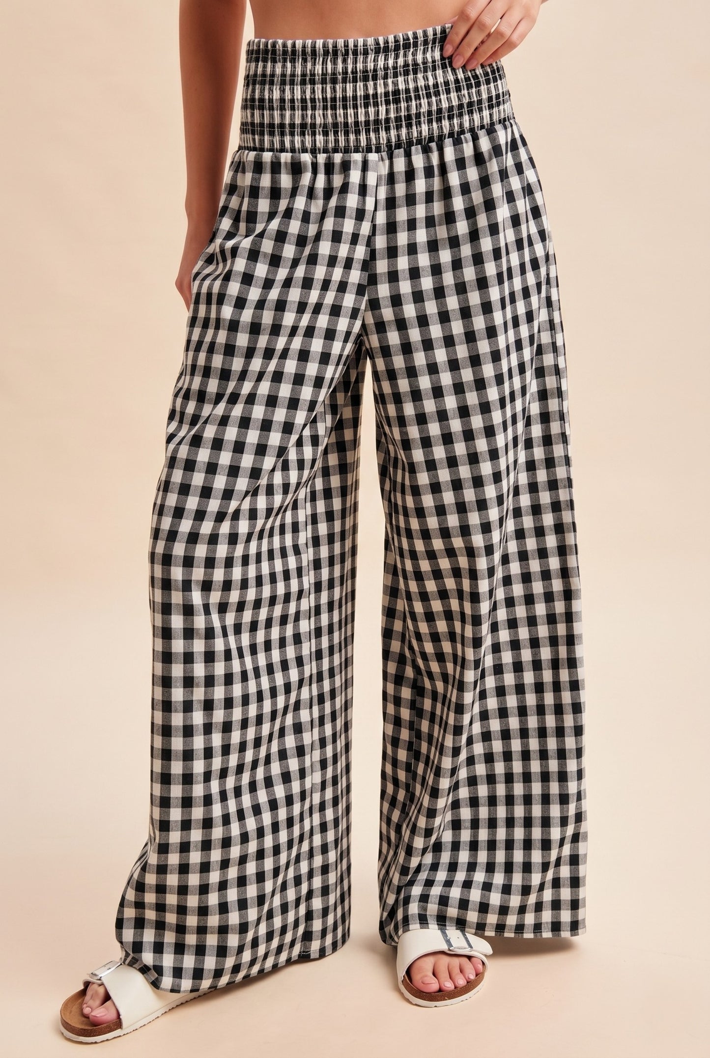 Gingham Smocked Waist Pants