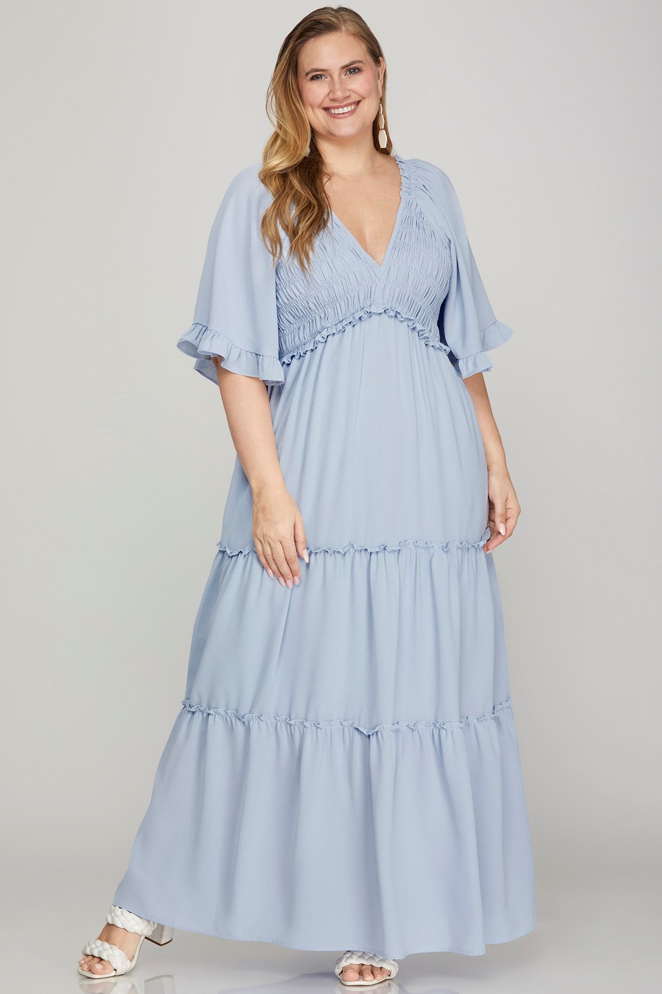 Blue Smocked Maxi Dress