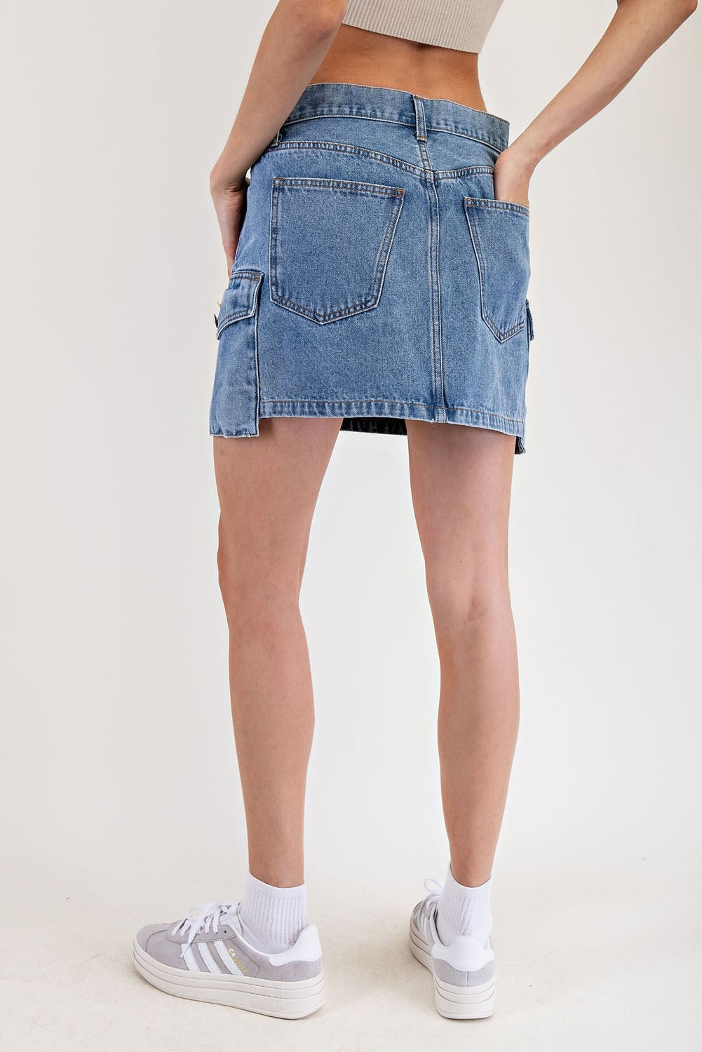 Denim Cargo Mini Skirt