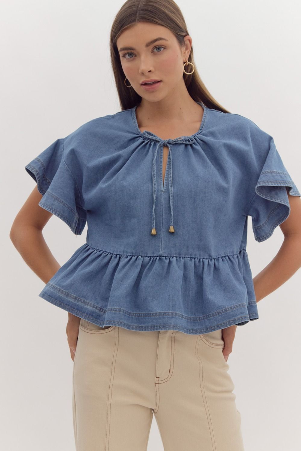 Ruffled Denim Top
