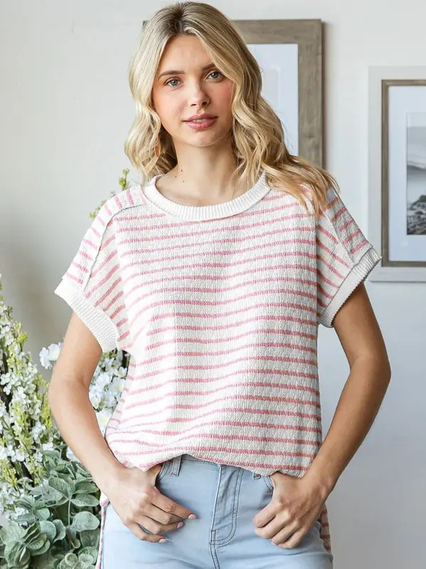 Pink Stripe Textured Top