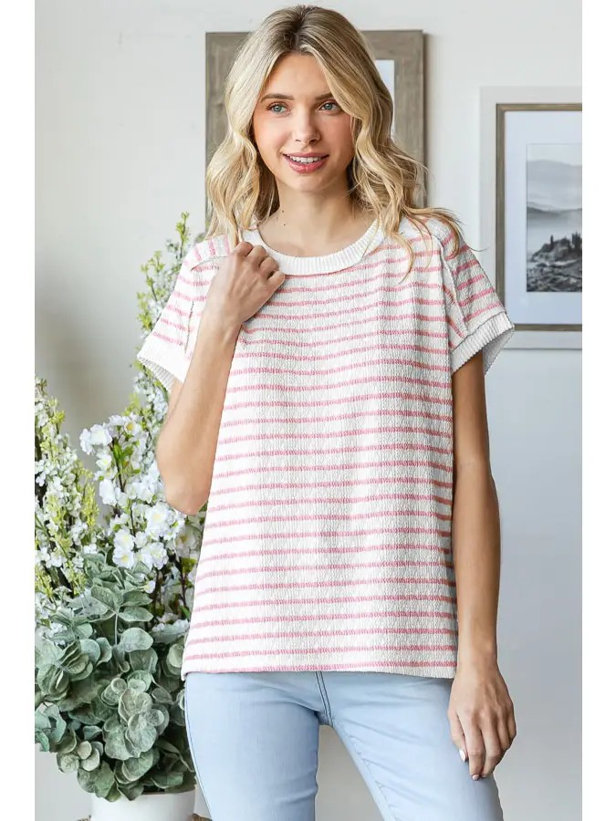 Pink Stripe Textured Top