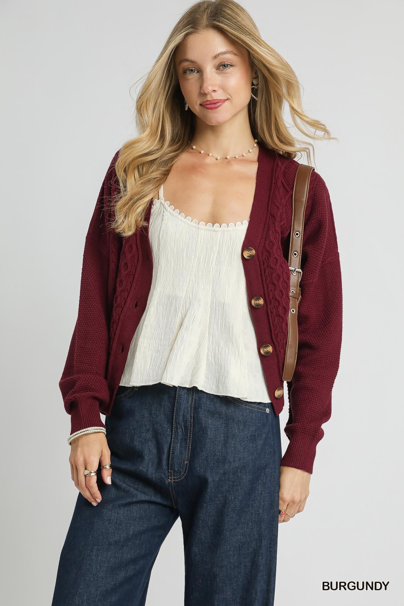 Burgundy Cable Knit Cardigan