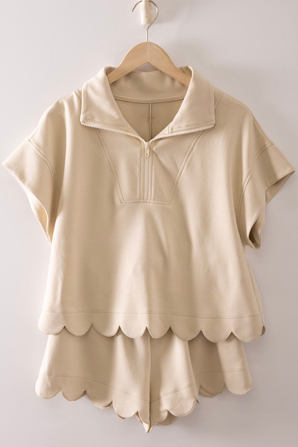 Half Zip Scallop Shorts Set