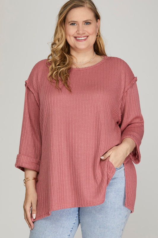 Dusty Rose Folded Sleeve Knit Top