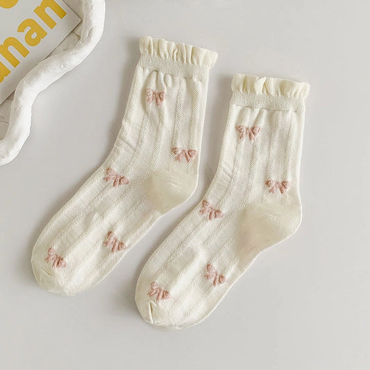 White Rolled Edge Multibow Socks