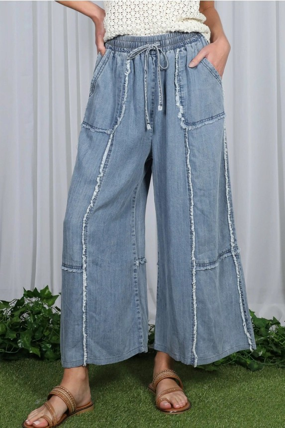 Chambray Washed Wide Leg Pants