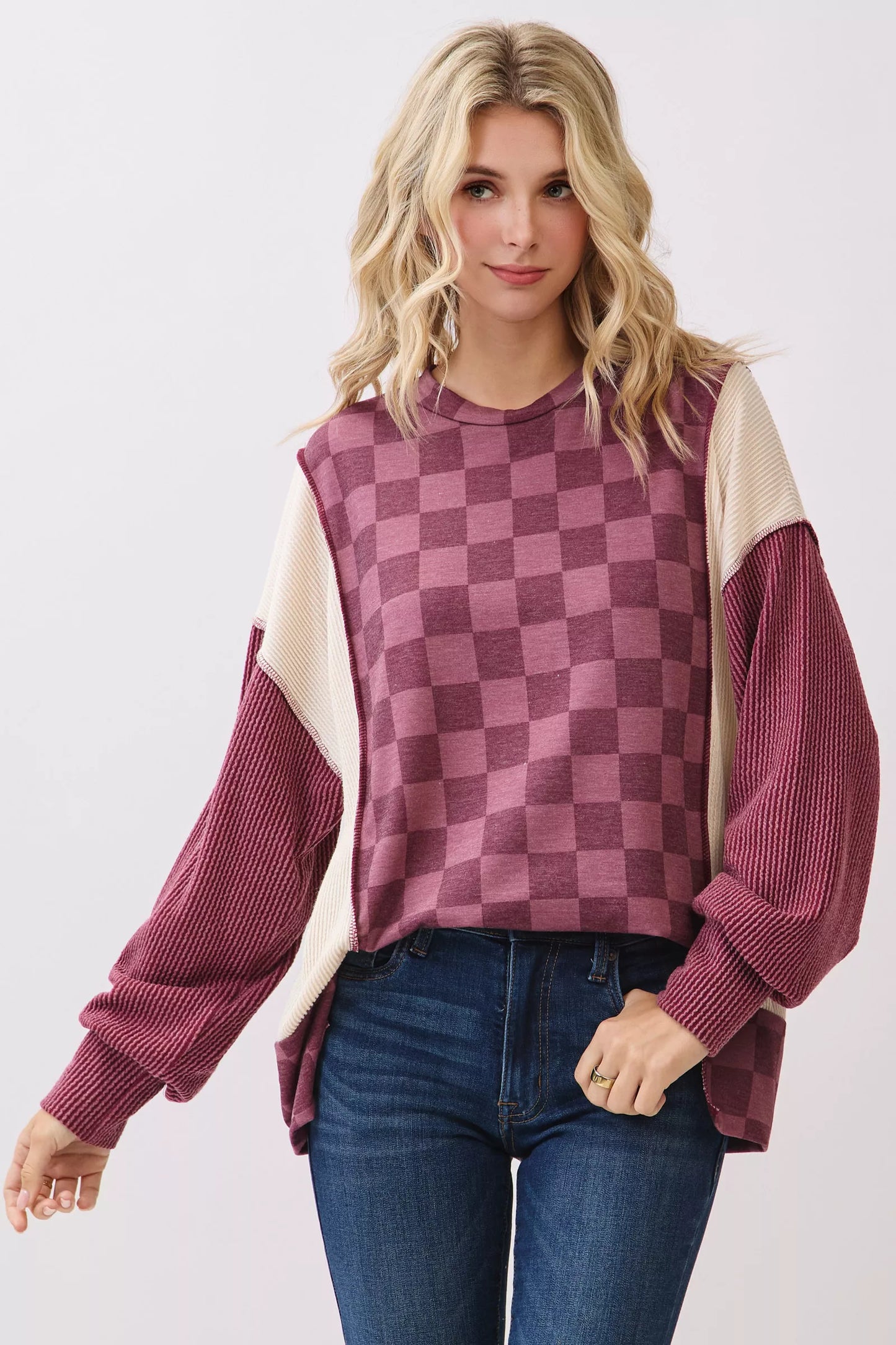 Checkered Drop Shoulder Top