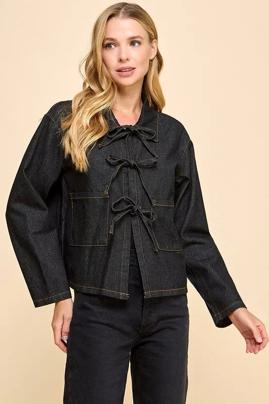 Denim Collard Tie Jacket