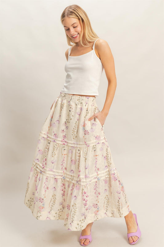 Floral Smocked Waist Skirt