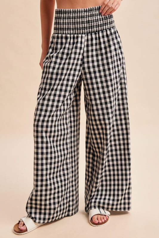 Gingham Smocked Waist Pants