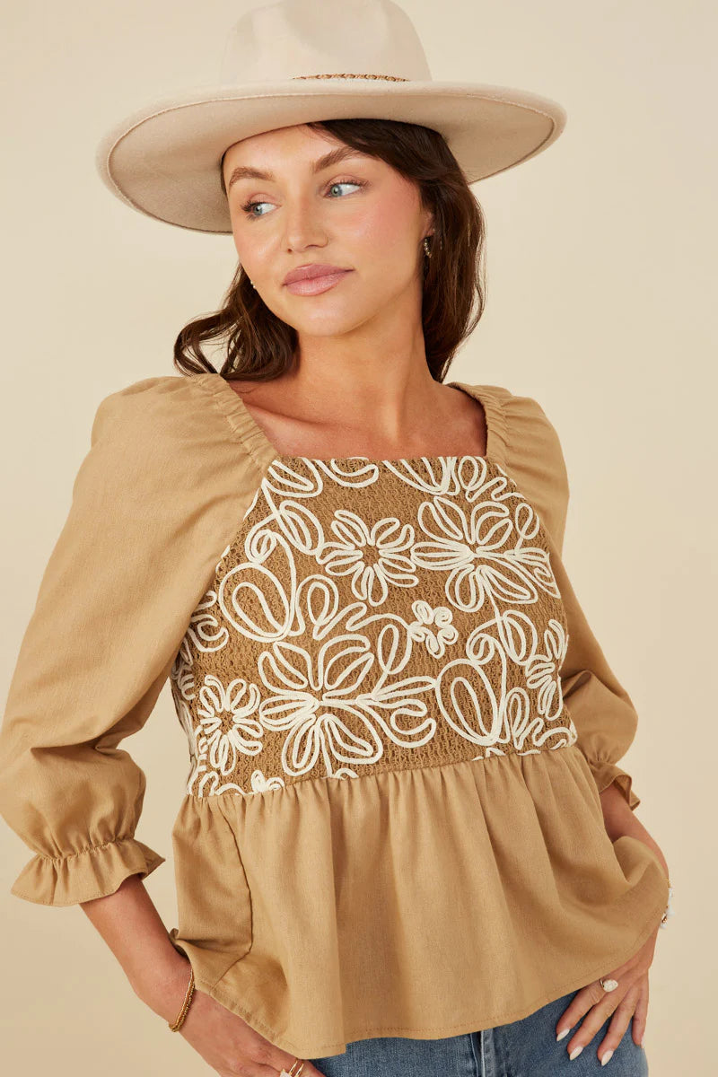 Floral Embroidered Baby Doll Top