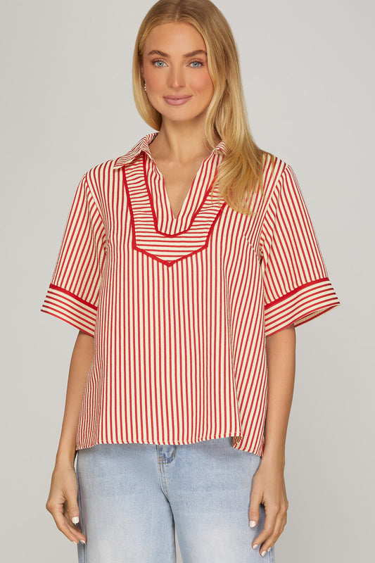 Half Sleeve Striped Top