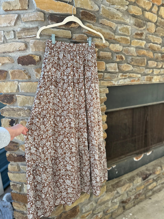 High Waisted Western Floral Skirt