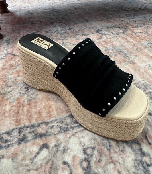 MIA Palmira Black Cow Suede Wedge