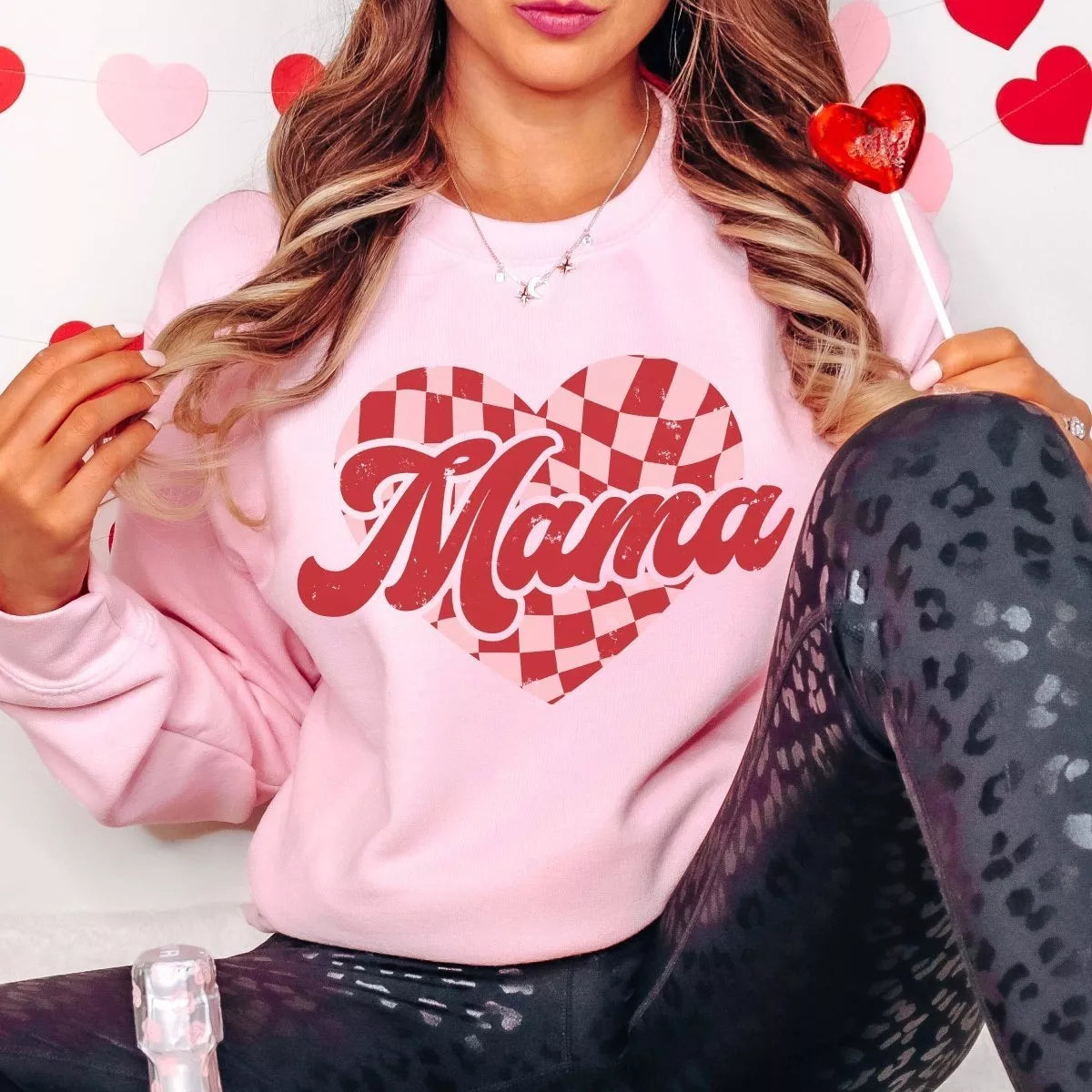 Checkered Mama Heart Sweatshirt