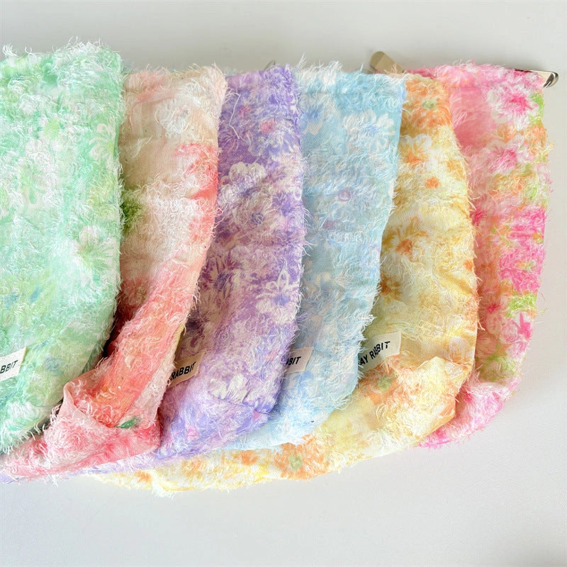 Textured Floral Cosmetic Pouch