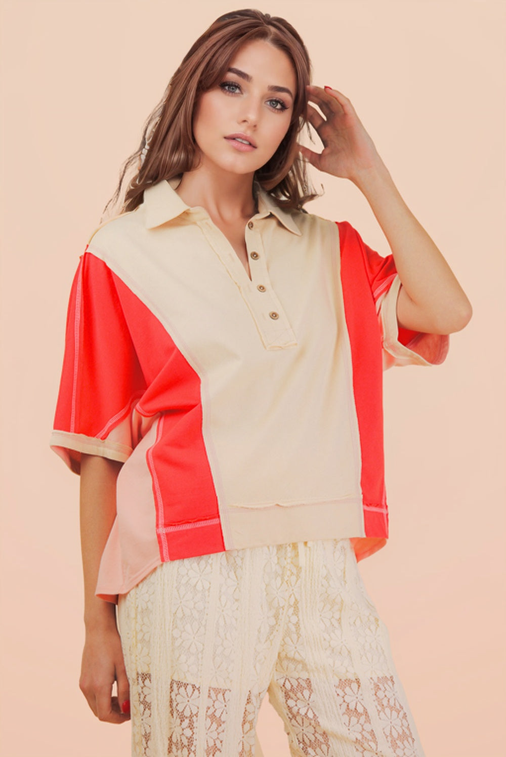 Oversized Color block Top