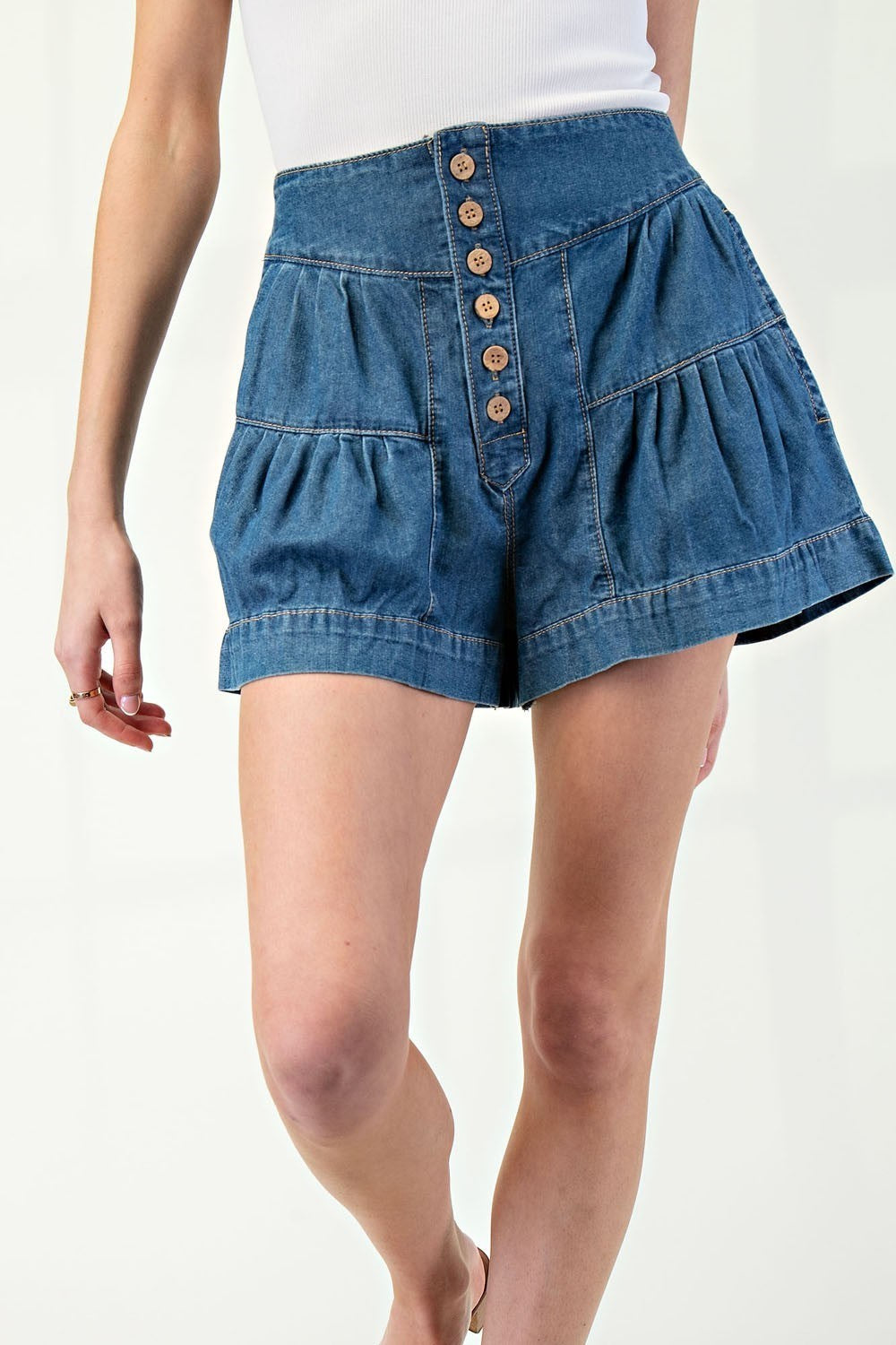 Denim Pleated Shorts