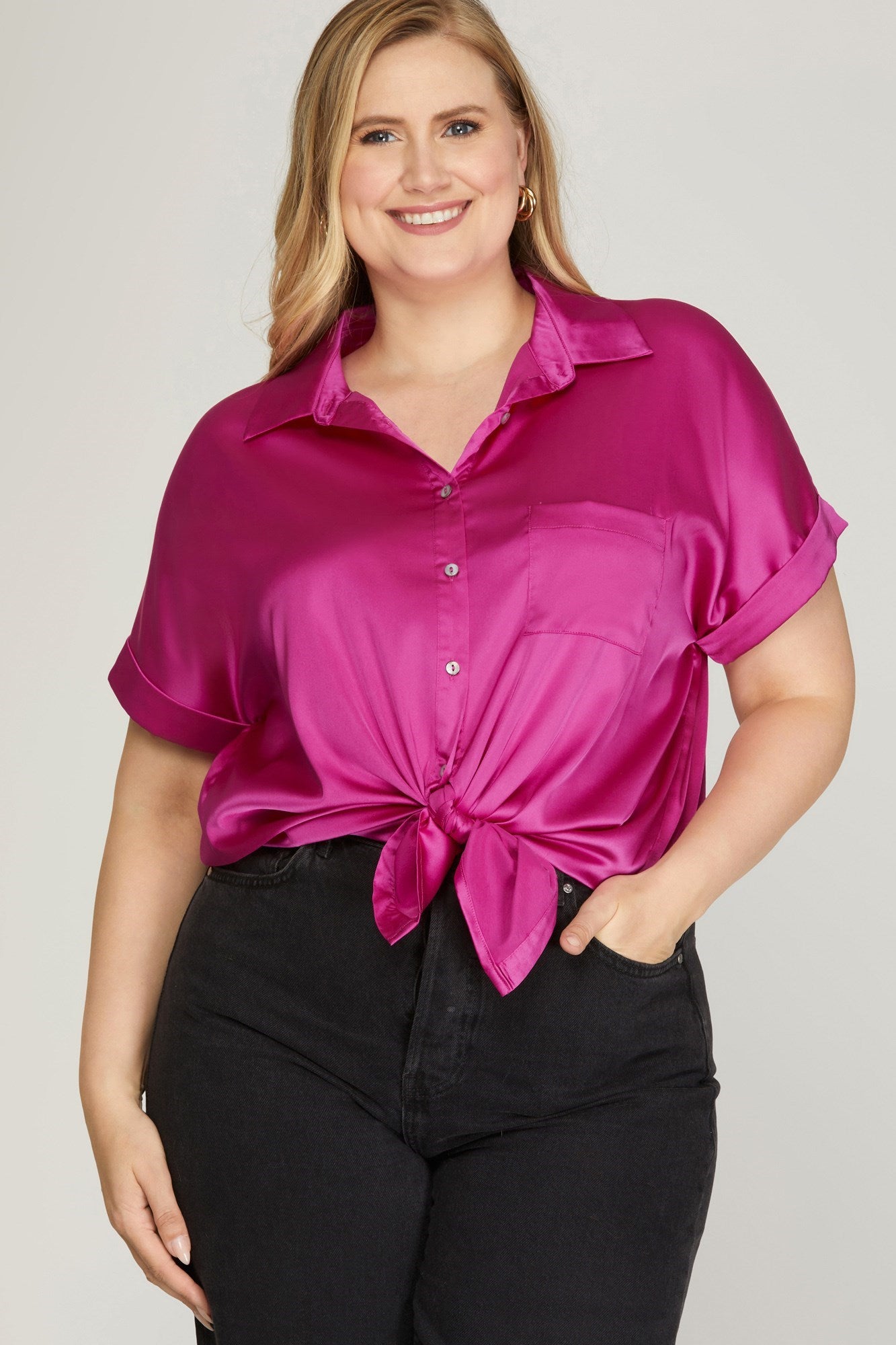 Pink Satin Button Down