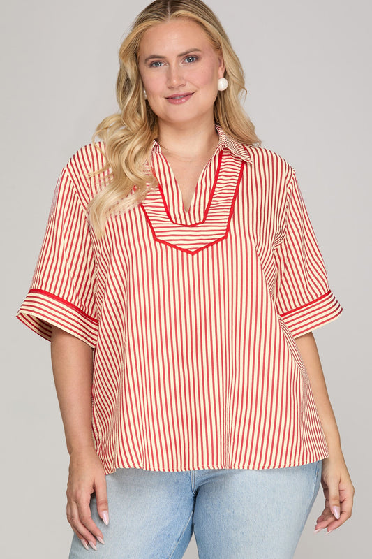 Plus Half Sleeve Striped Top