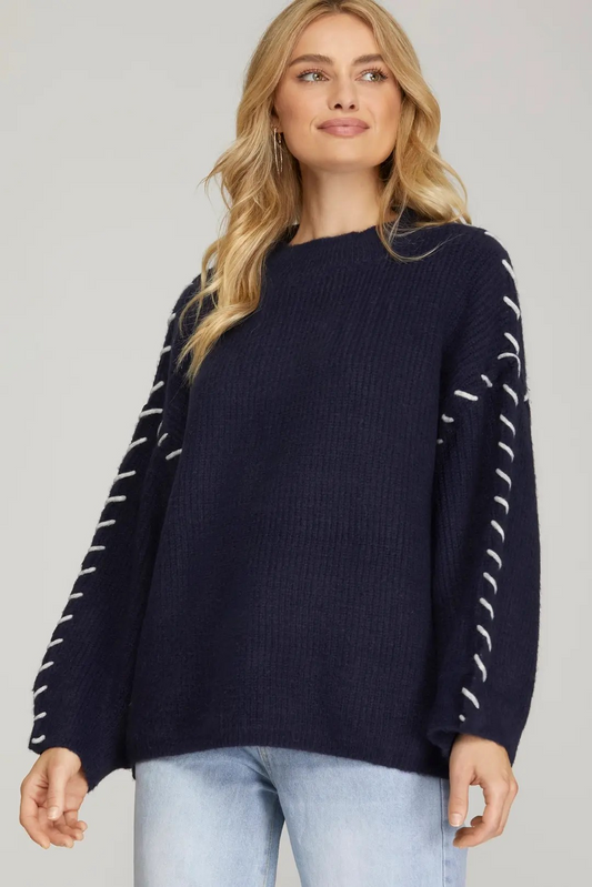 Navy Stitched Sweater