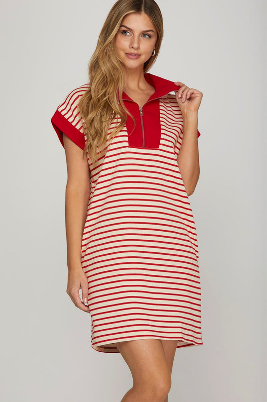 Red, White & Striped Mini Dress