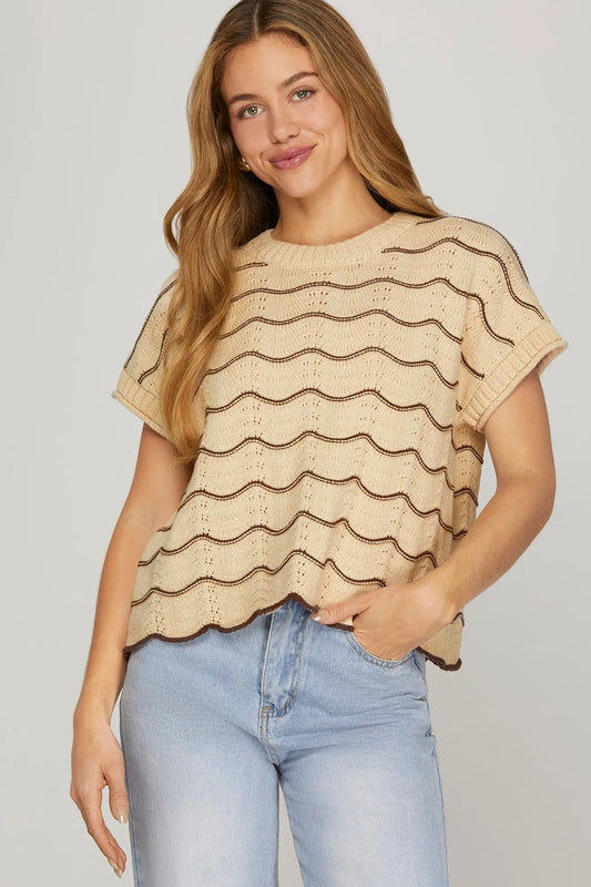 Scalloped Knit Sweater Top
