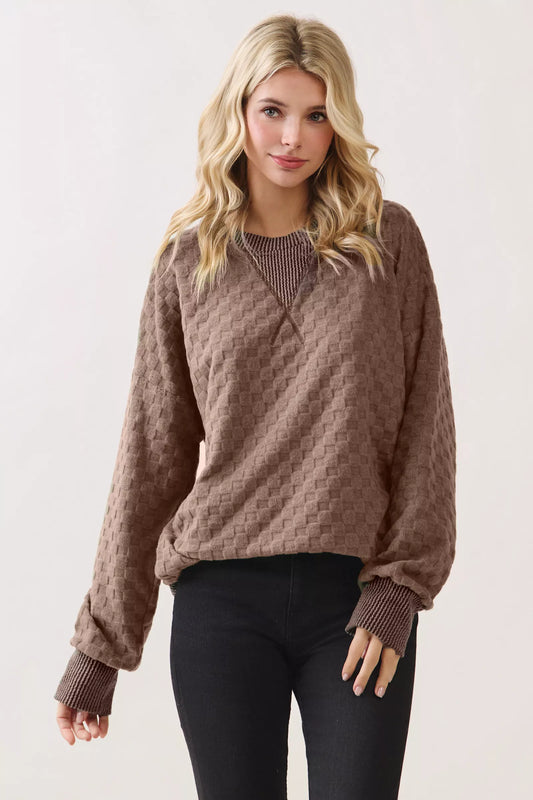 Checkered Mocha Knit Sweater