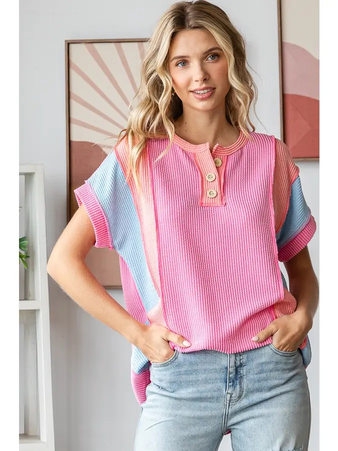 Pink Color Block Top