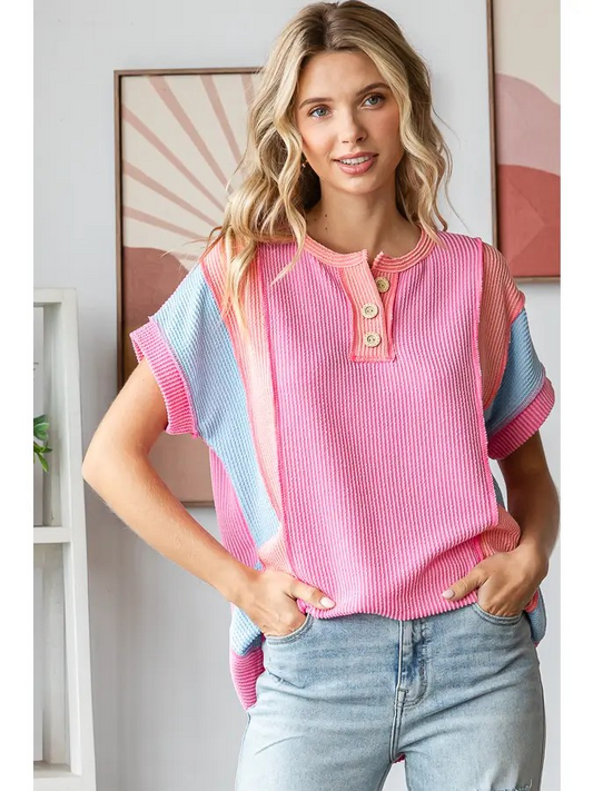 Pink Color Block Top