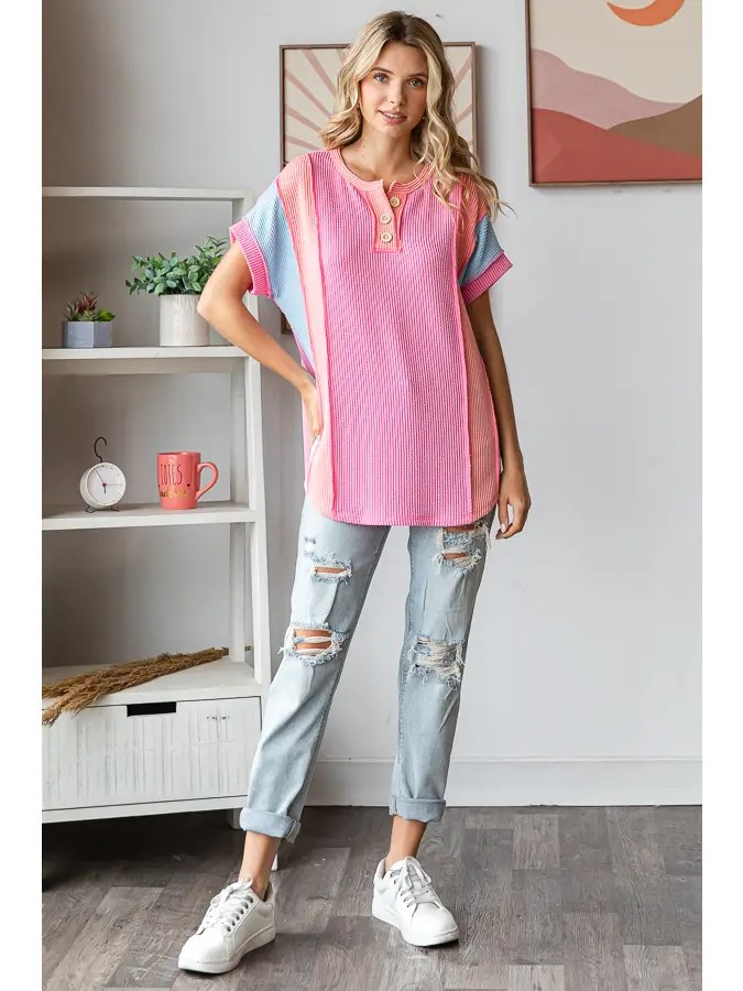Pink Color Block Top