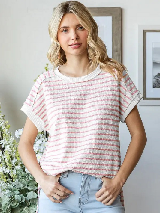 Pink Stripe Textured Top