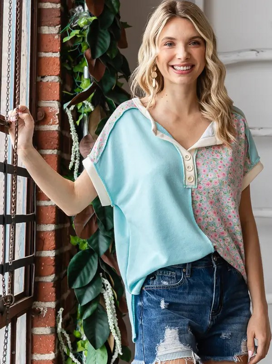 Color Block Floral Top