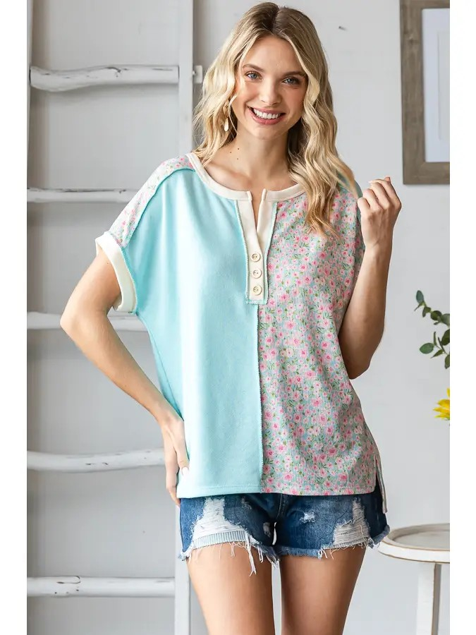 Color Block Floral Top