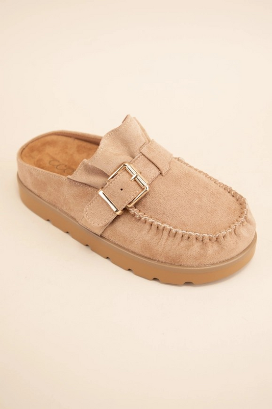 Taupe Ruffle Clogs