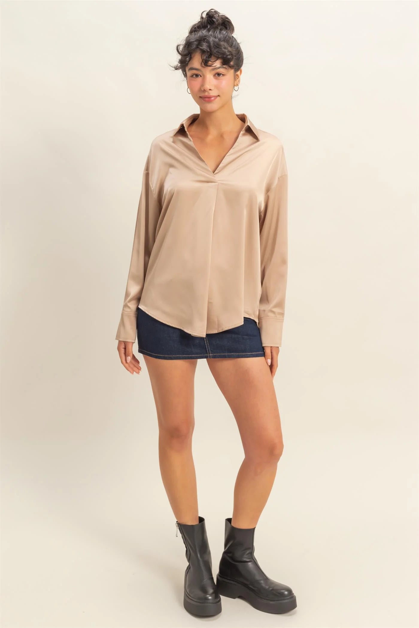 Taupe Satin Top