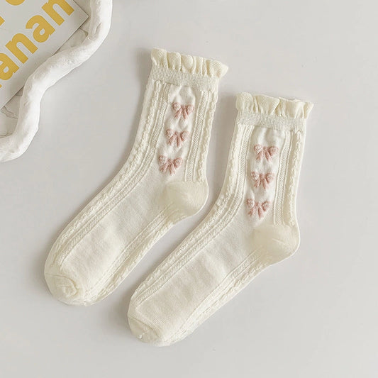 White Rolled Edge Tribow Socks