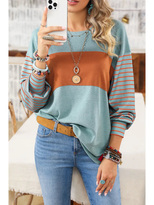 Colorblock Striped Sleeve Top