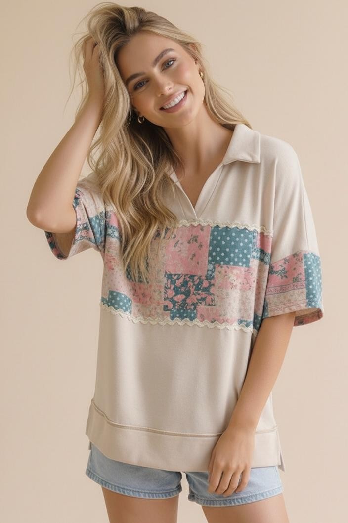 Floral Patchwork Plus Top