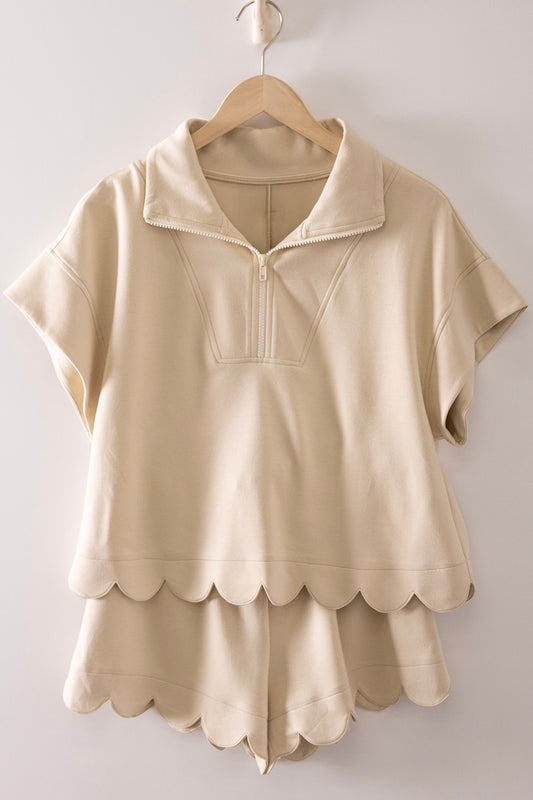 Half Zip Scallop Shorts Set