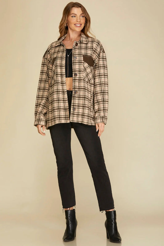 Plaid & Leather Shacket