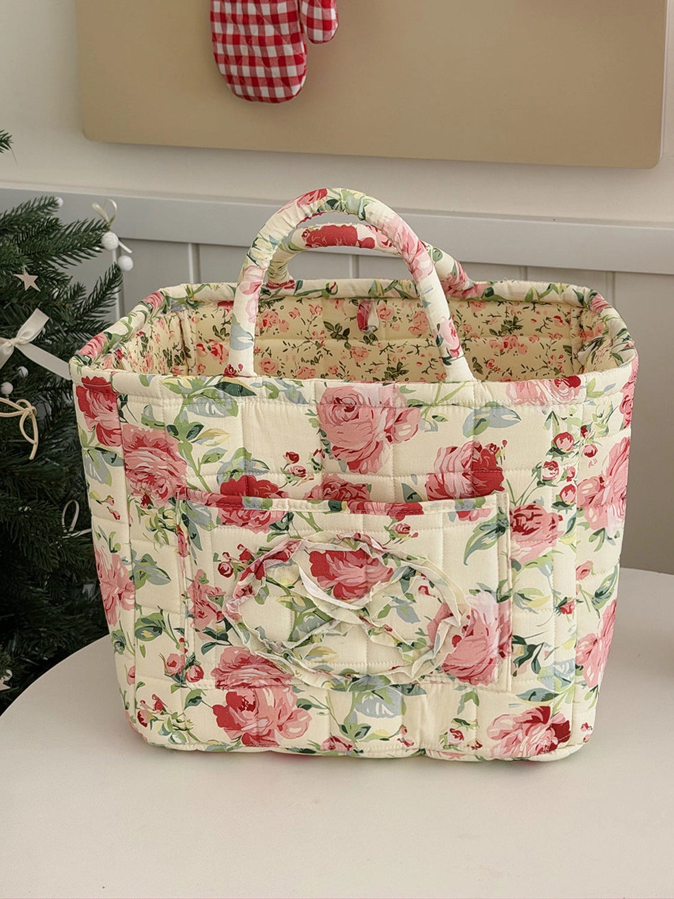 Quilted Floral Storage Tote