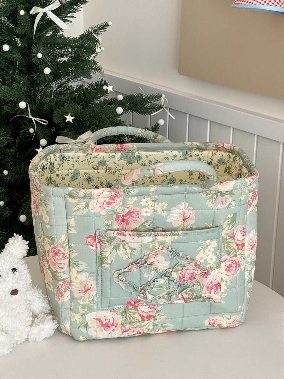 Quilted Floral Storage Tote