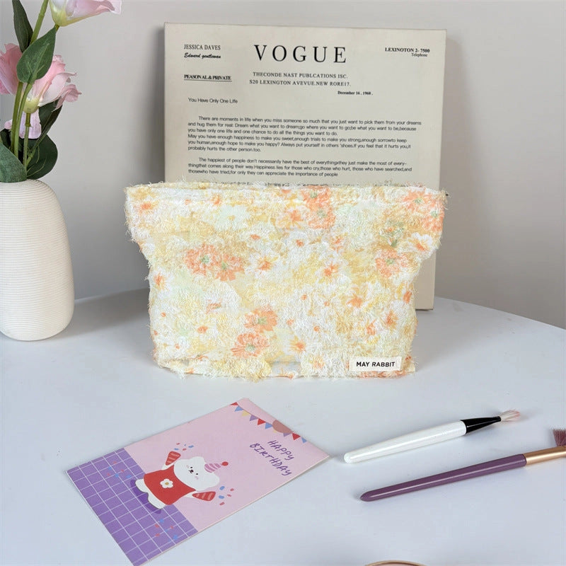 Textured Floral Cosmetic Pouch